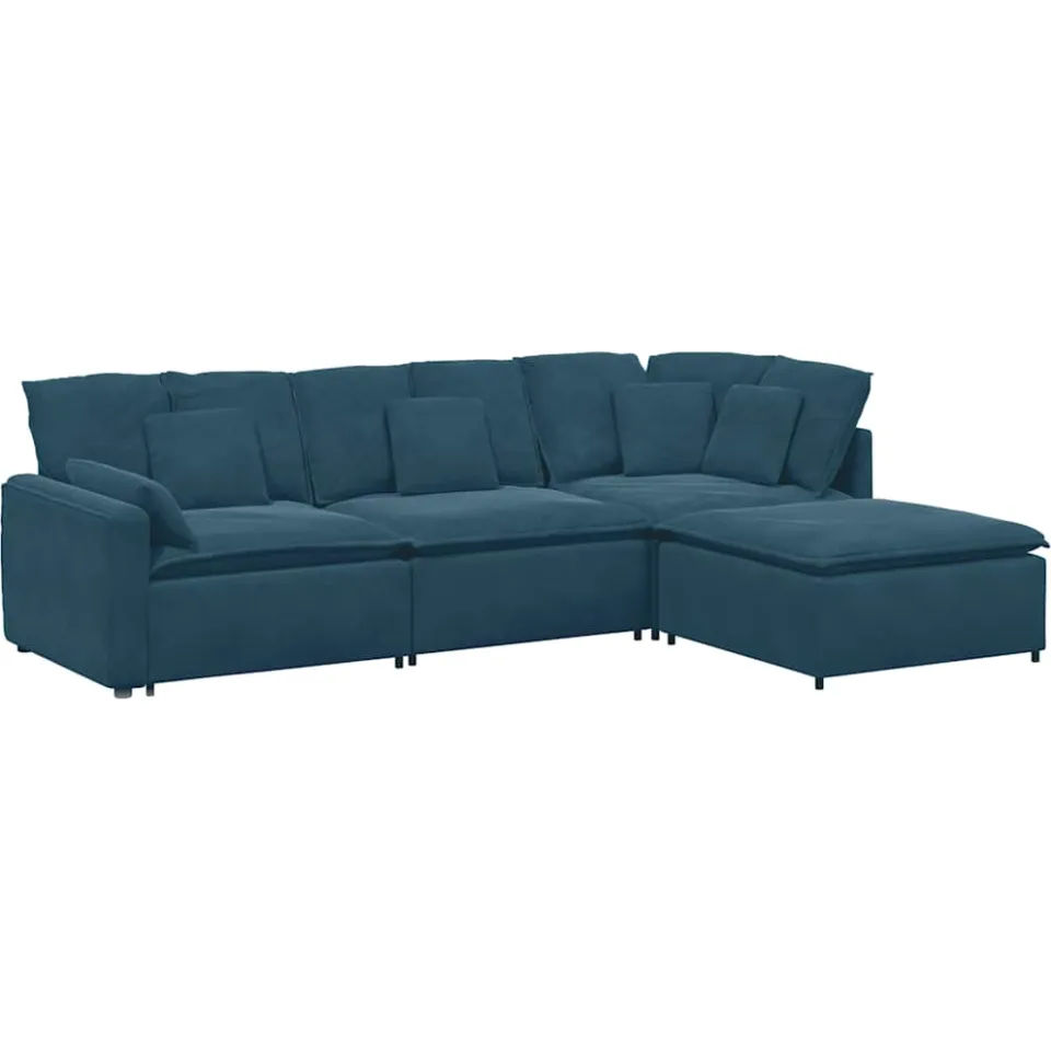 vidaXL Modulaire bank met voetenbank en kussens fluweel blauw