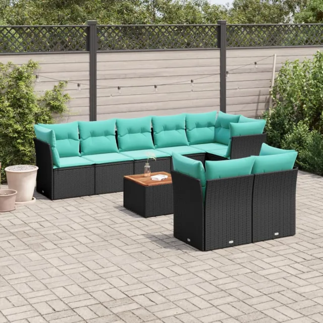 vidaXL 9-delige Loungeset met kussens poly rattan zwart, foto 2