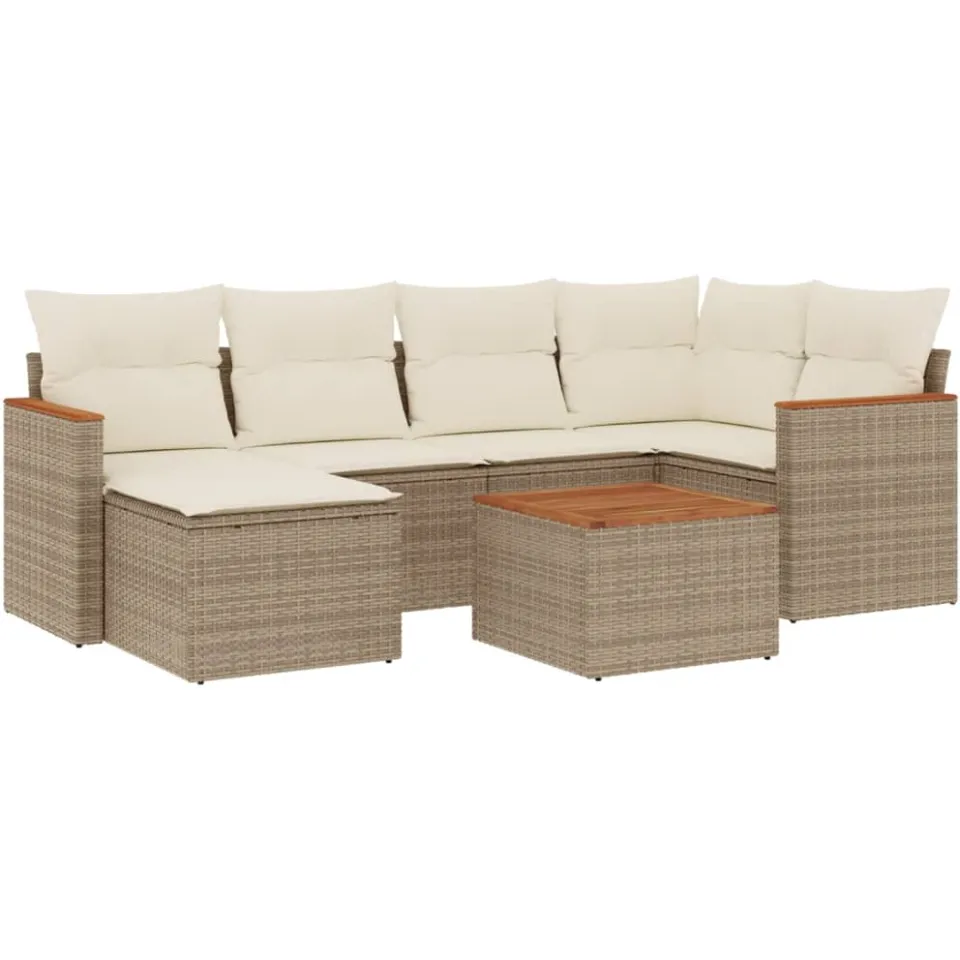 vidaXL 7-delige Loungeset met kussens poly rattan beige