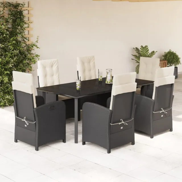 vidaXL 7-delige Tuinset met kussens poly rattan zwart, foto 2