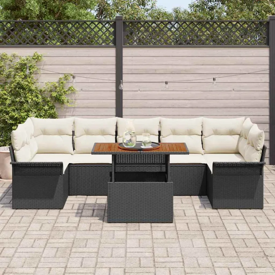 vidaXL Tuin Sofa Set 8 st Zwart Poly riet, foto 3