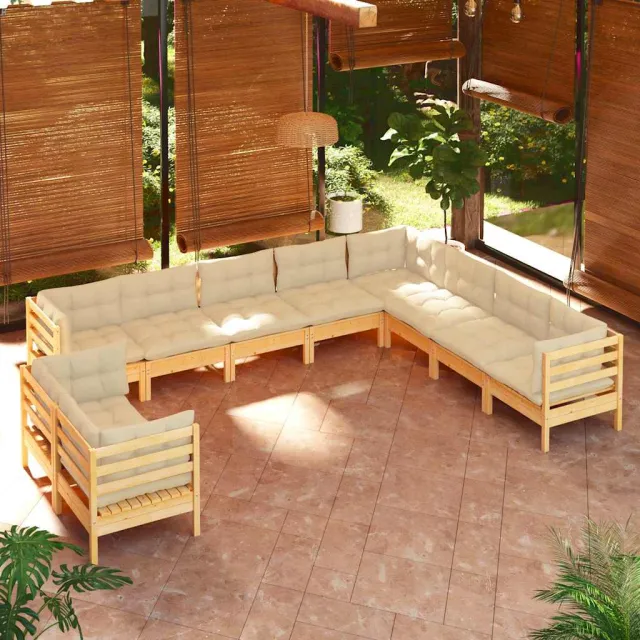 vidaXL 10-delige Loungeset met crèmekleurige kussens grenenhout, foto 2