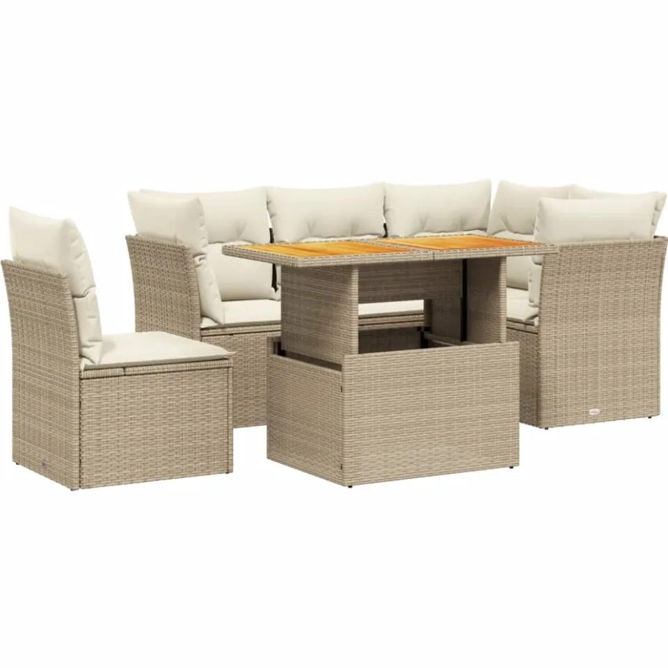 vidaXL 5-delige Loungeset met kussens poly rattan beige, foto 3