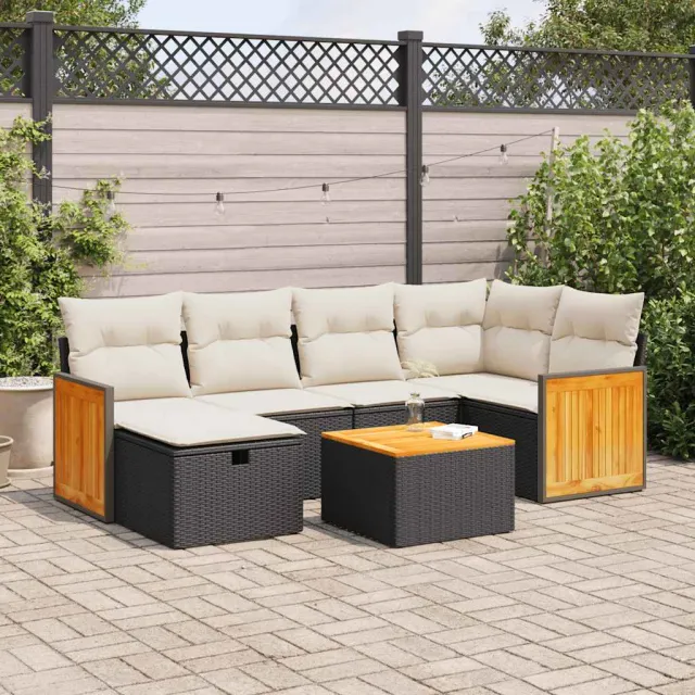 vidaXL 7-delige Loungeset met kussens poly rattan zwart, foto 2