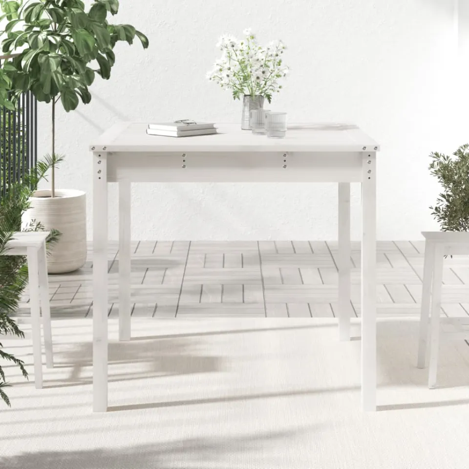 vidaXL Tuintafel 82,5x82,5x76 cm massief grenenhout wit, foto 3
