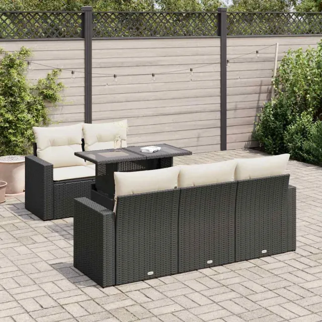 vidaXL 6-delige Loungeset met kussens poly rattan zwart, foto 2