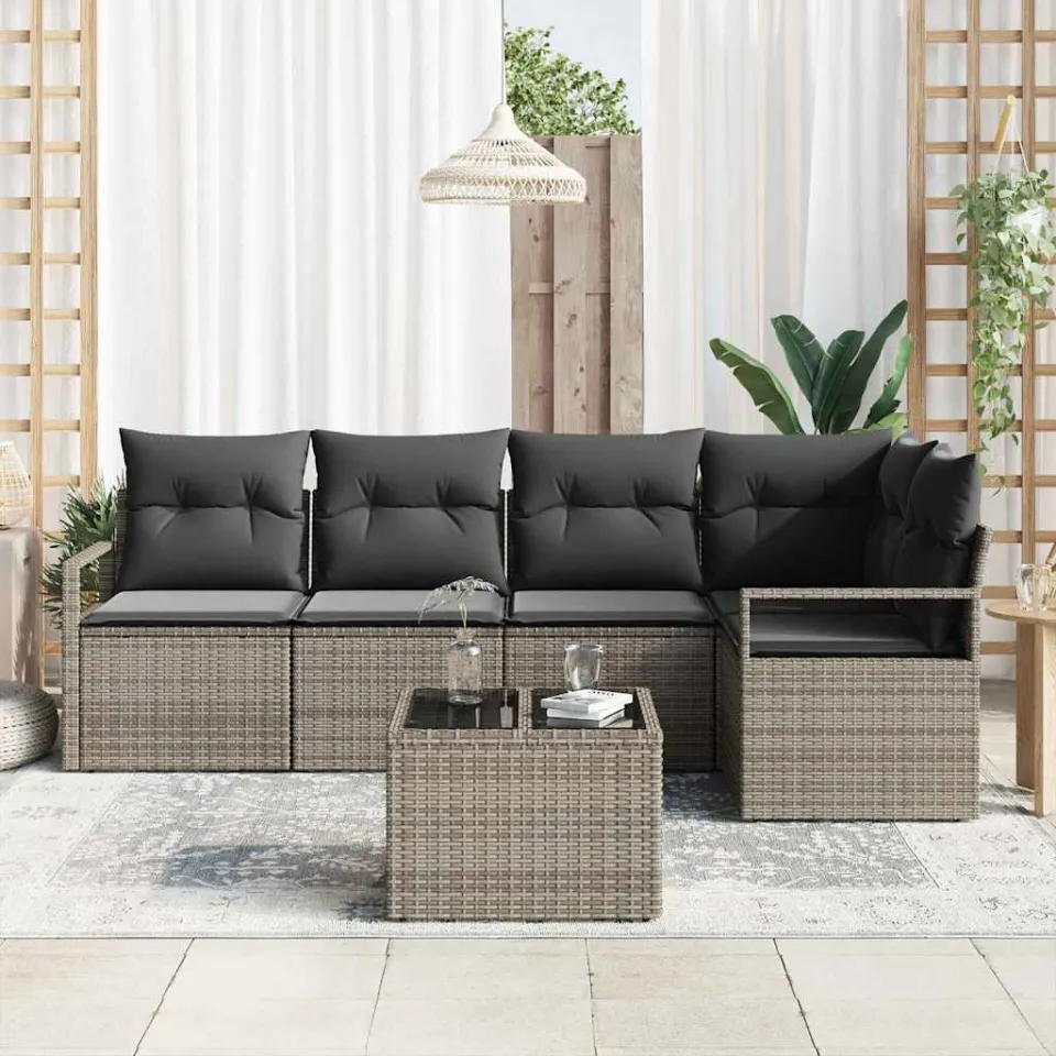 vidaXL Tuinbankenset 6 st Lichtgrijs poly rattan, foto 3