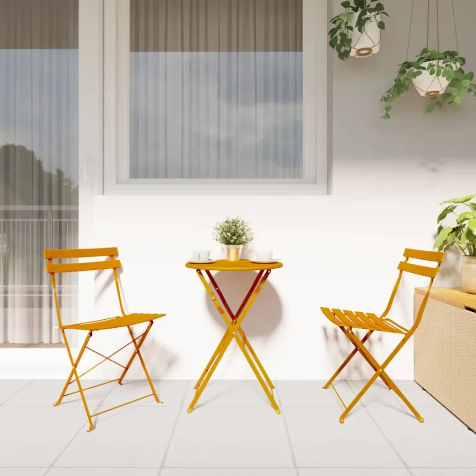 vidaXL Vouw Bistro Set 3 st Mosterdgeel Staal, foto 4