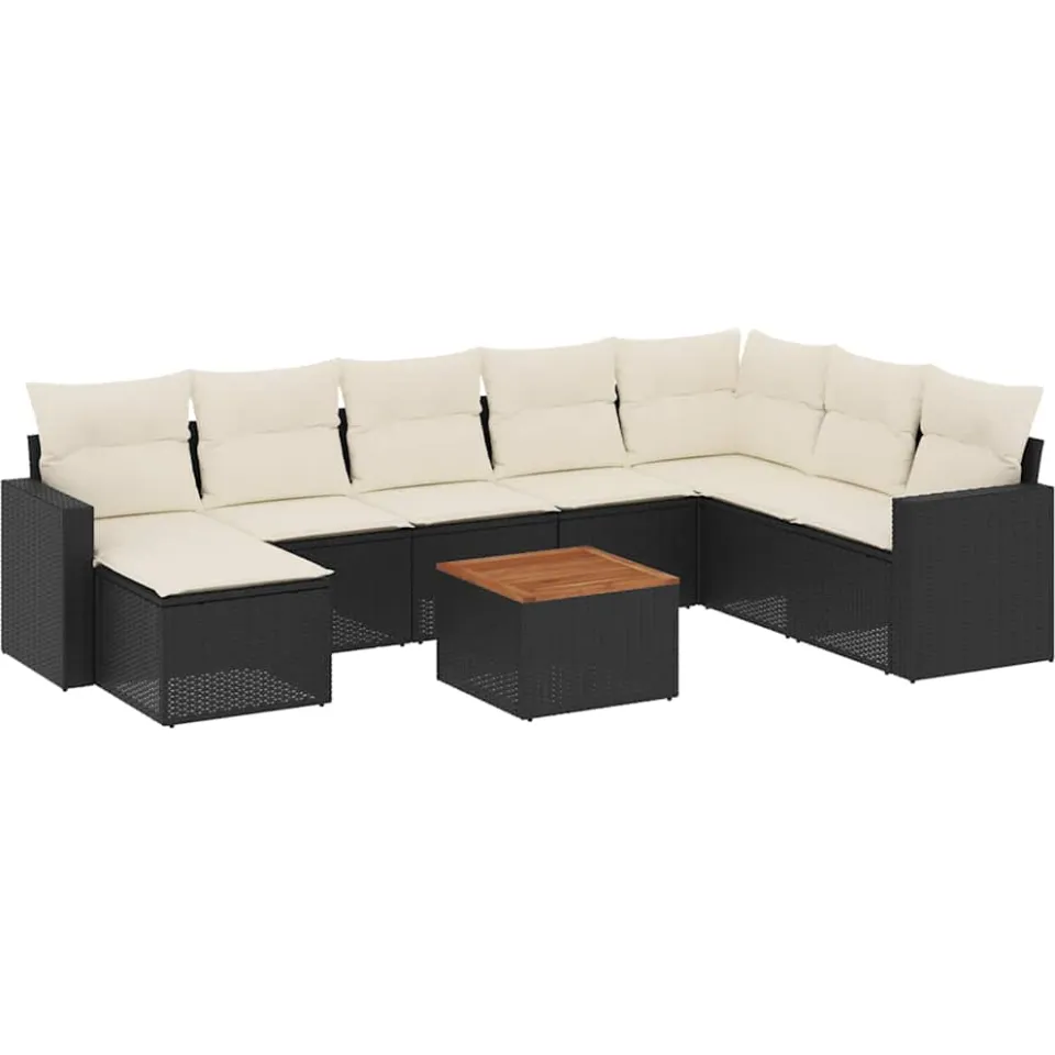 vidaXL 9-delige Loungeset met kussens poly rattan zwart, foto 3