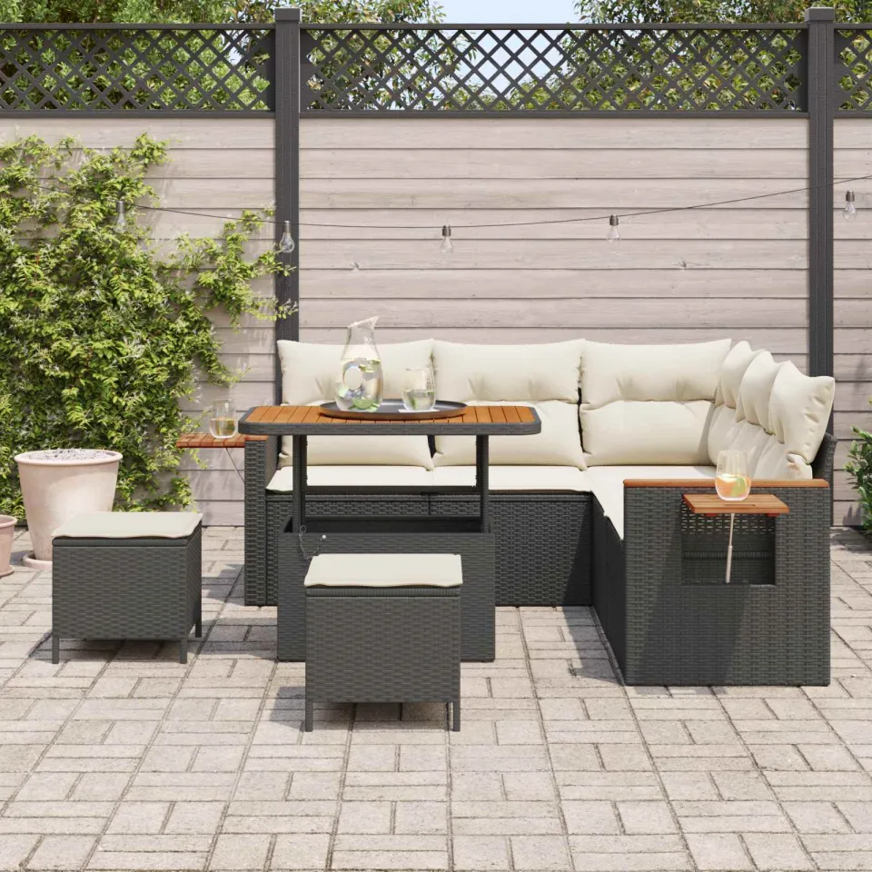 vidaXL Tuinbankenset 8 st Zwart poly rattan, foto 3