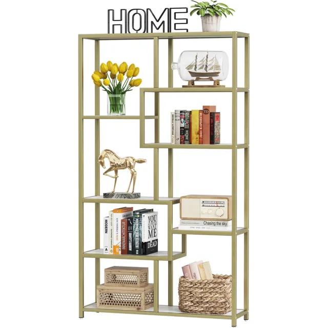 Tribesigns Boekenkast - Boekenrek - Modern - 8 Lagen - Hout/Metaal - 100 x 30 x 180cm - Wit Goud