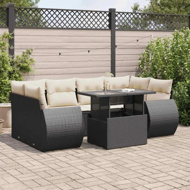 vidaXL 7-delige Loungeset met kussens poly rattan zwart, foto 2