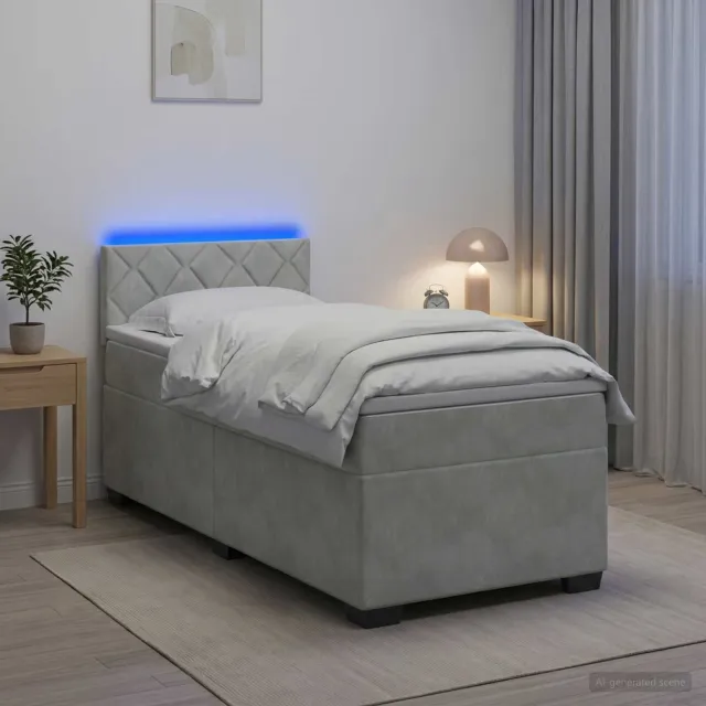 vidaXL Boxspring Bed met Matras en LED Lichtgrijs Enkel fluweel