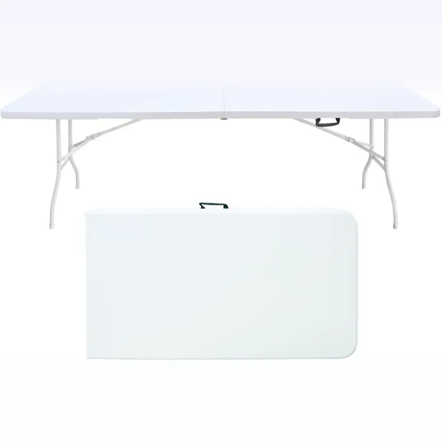 Merax Opvouwbare Tafel 244 cm - Inklapbare Campingtafel - Draagbare Vouwtafel met Handvat - Multifunctionele Klaptafel voor Binnen en Buiten - Wit