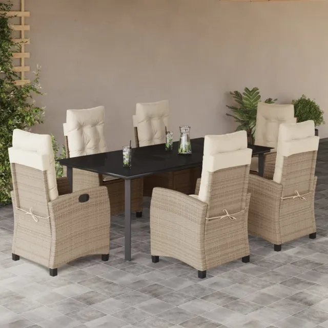 vidaXL 7-delige Tuinset met kussens poly rattan beige, foto 2