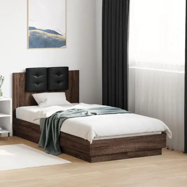 vidaXL Bedframe met hoofdeinde bewerkt hout bruineikenkleur 90x190 cm