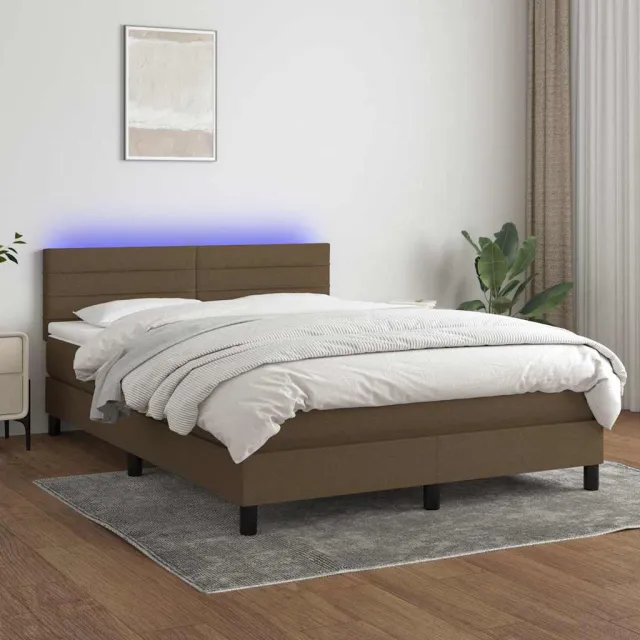 vidaXL Boxspring met matras en LED stof donkerbruin 140x200 cm bruin