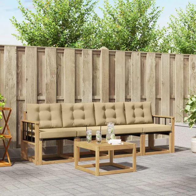 vidaXL Buiten bankenset 5 st 4-zits Wit en Beige Bruin