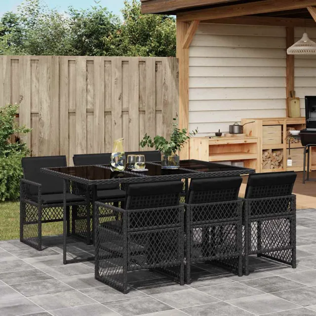 vidaXL 7-delige Tuinset met kussens poly rattan zwart, foto 2