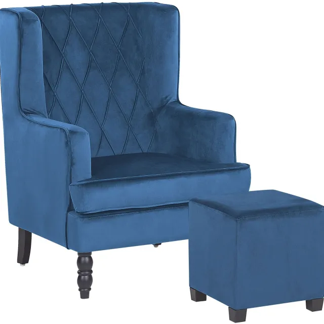 Beliani SANDSET - Fauteuil - Donkerblauw - Fluweel