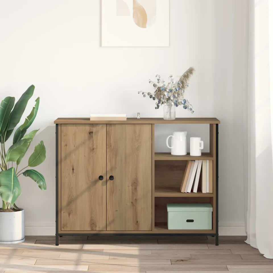 vidaXL Dressoir Artisan Eiken 100 x 33 x 75 cm Bewerkt hout, foto 4
