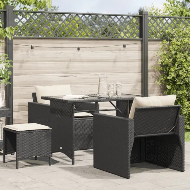 vidaXL 4-delige Loungeset met kussens poly rattan zwart, foto 2