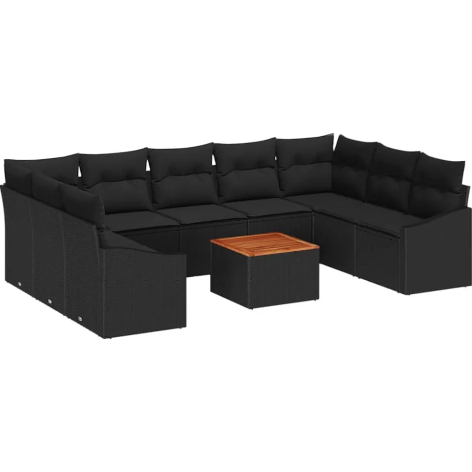 vidaXL Tuinbankenset 10 st Zwart poly rattan