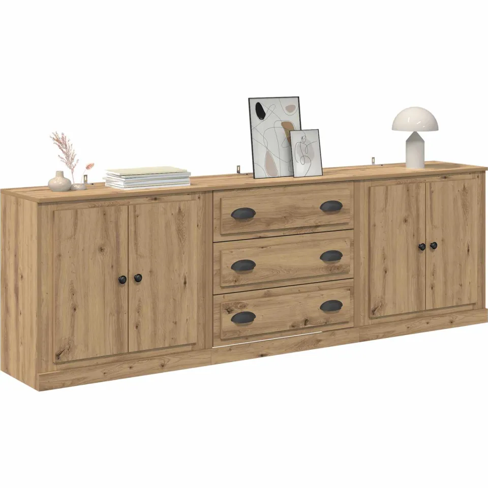 vidaXL Dressoirs 3 st Artisanaal eiken 210 x 35,5 x 67,5 cm Bruin