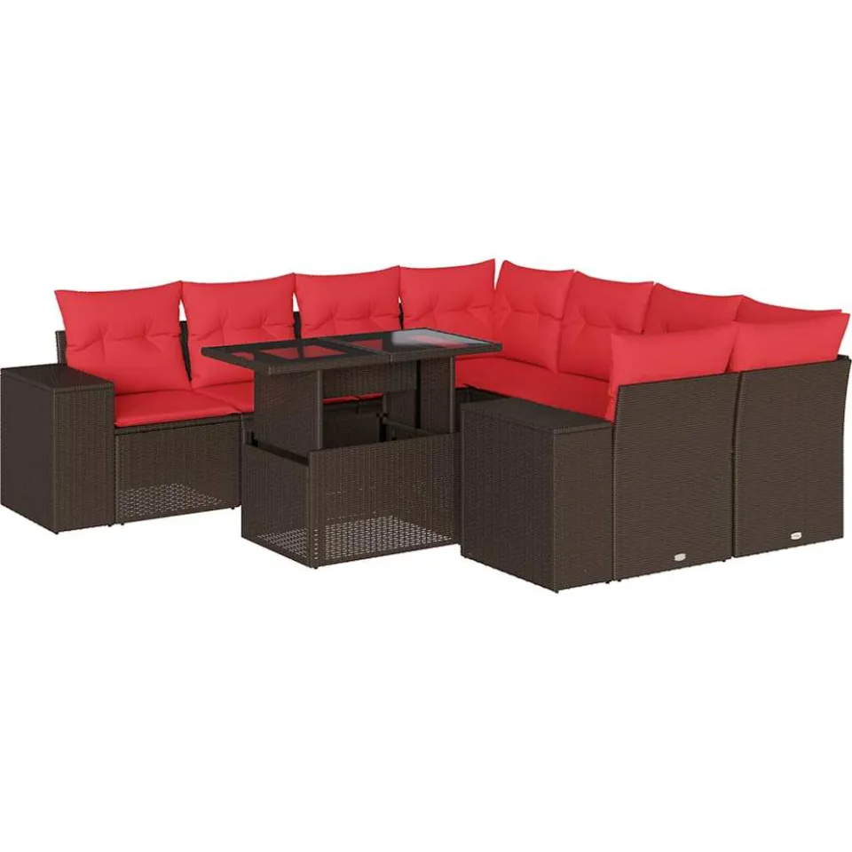 vidaXL 9-delige tuinbankset met kussens, bruin polyrotan, foto 3