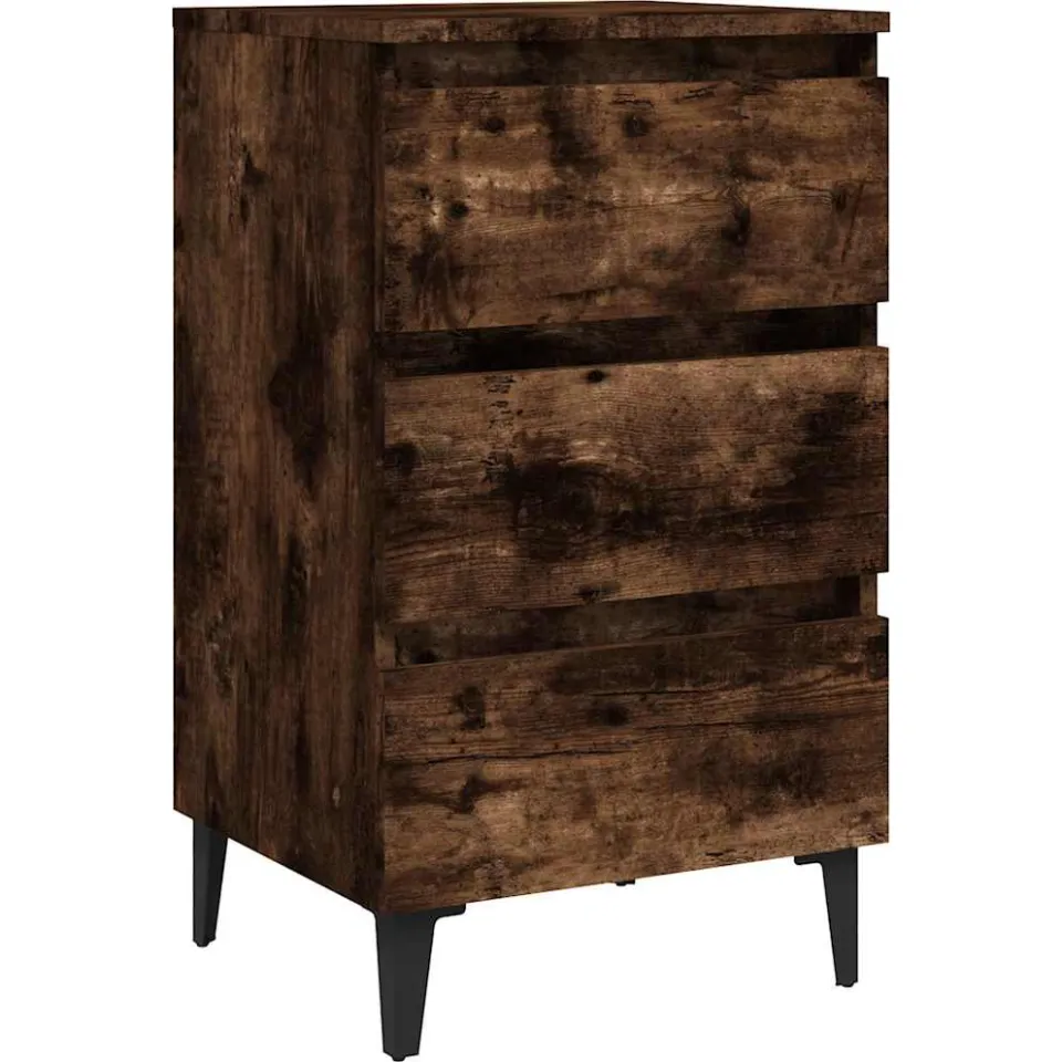 vidaXL Nachtkastje met metalen poten 40x35x69 cm gerookt eikenkleurig Bruin