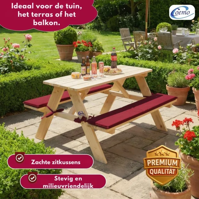 Coemo Kinderzitgroep tuin hout met zitkussens - Naturel - 89x79x50 cm