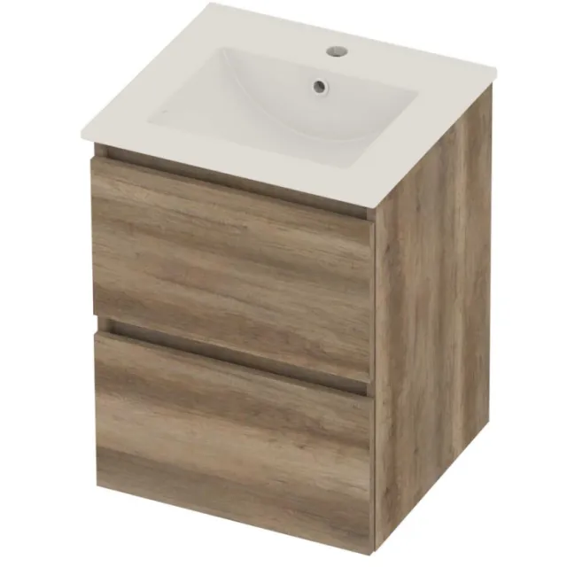Basic-Line Coach 46 Badmeubelset Porselein 1 Kraangat Greeploos 50x46x62 cm Scotch Oak Glans Wit