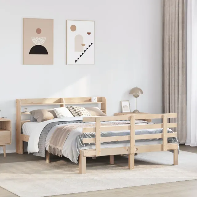 vidaXL Bedframe met hoofdbord massief grenenhout 150x200 cm bruin