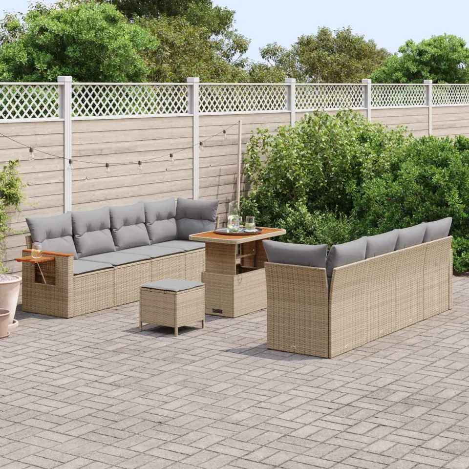 vidaXL Tuinbankenset 11 st Beige poly rattan, foto 2