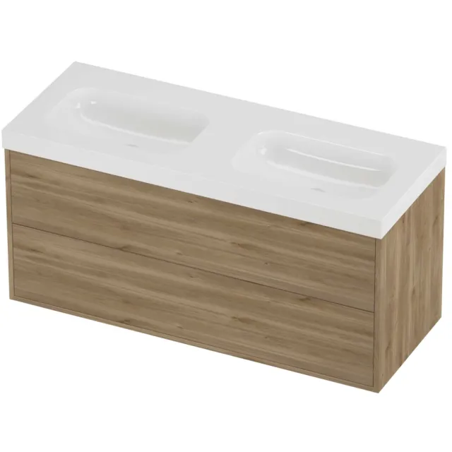 Proline Haga Badmeubelset Polystone Mezza In Kader 120x46x58 cm Glans Wit Cider Oak Eiken