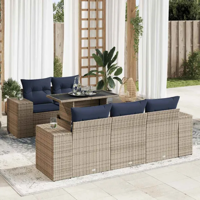 vidaXL 6-delige Loungeset met kussens poly rattan grijs, foto 2