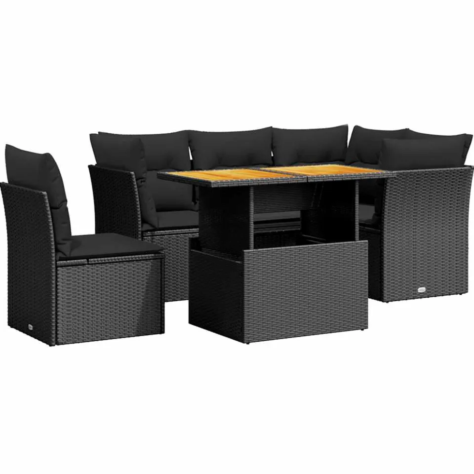 vidaXL 5-delige Loungeset met kussens poly rattan zwart, foto 3