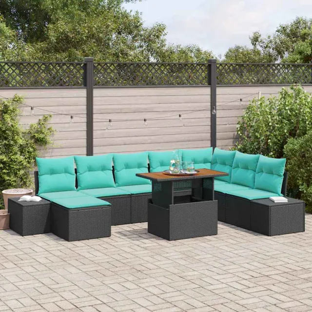 vidaXL Tuin Sofa Set 9 st Zwart en Blauwgroen, foto 2