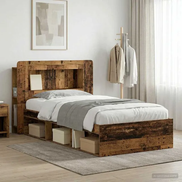 vidaXL Bedframe met opslag Oud hout 90 x 200 cm Bewerkt hout bruin