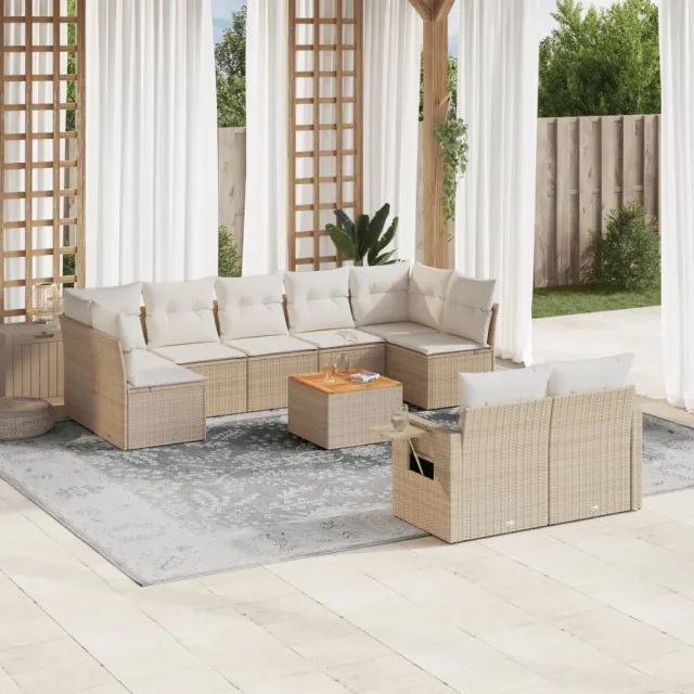 vidaXL 10-delige Loungeset met kussens poly rattan beige, foto 2