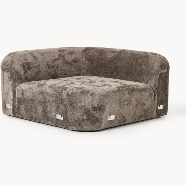 Westwing Collection Ronde hoekmodule Wolke van teddy-bouclé Taupe
