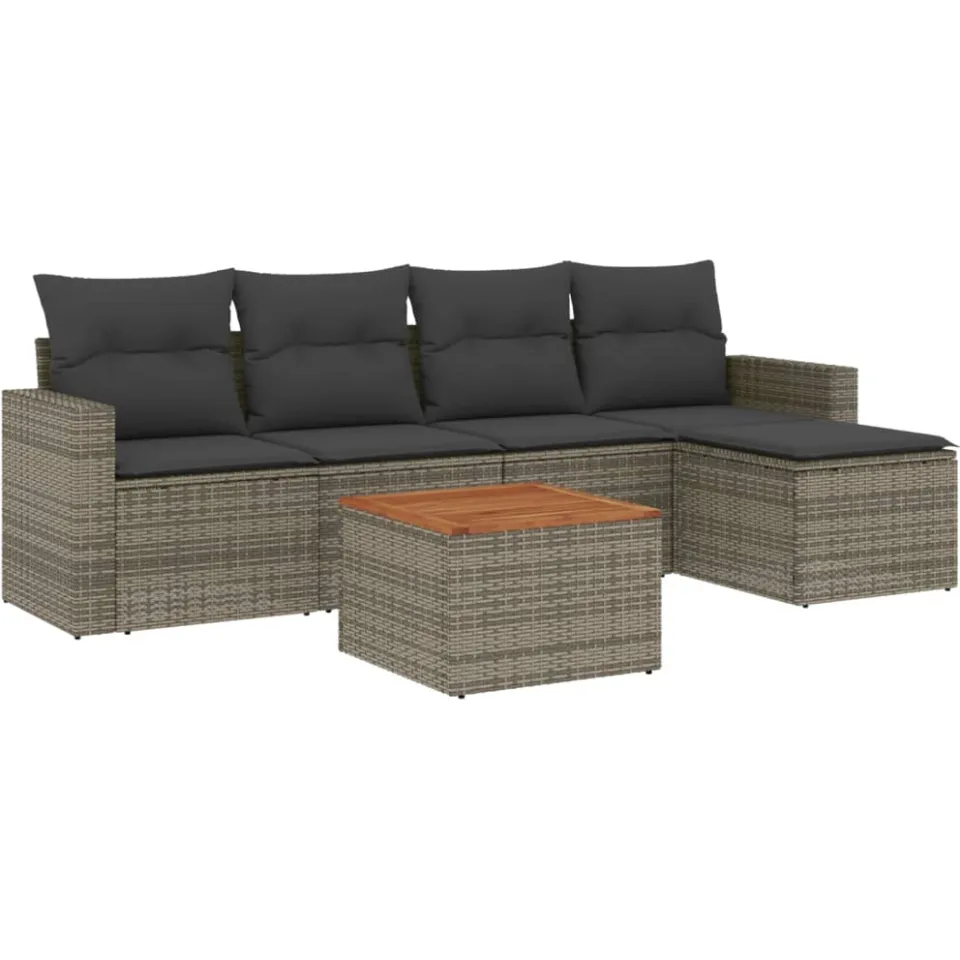 vidaXL 6-delige Loungeset met kussens poly rattan grijs, foto 3