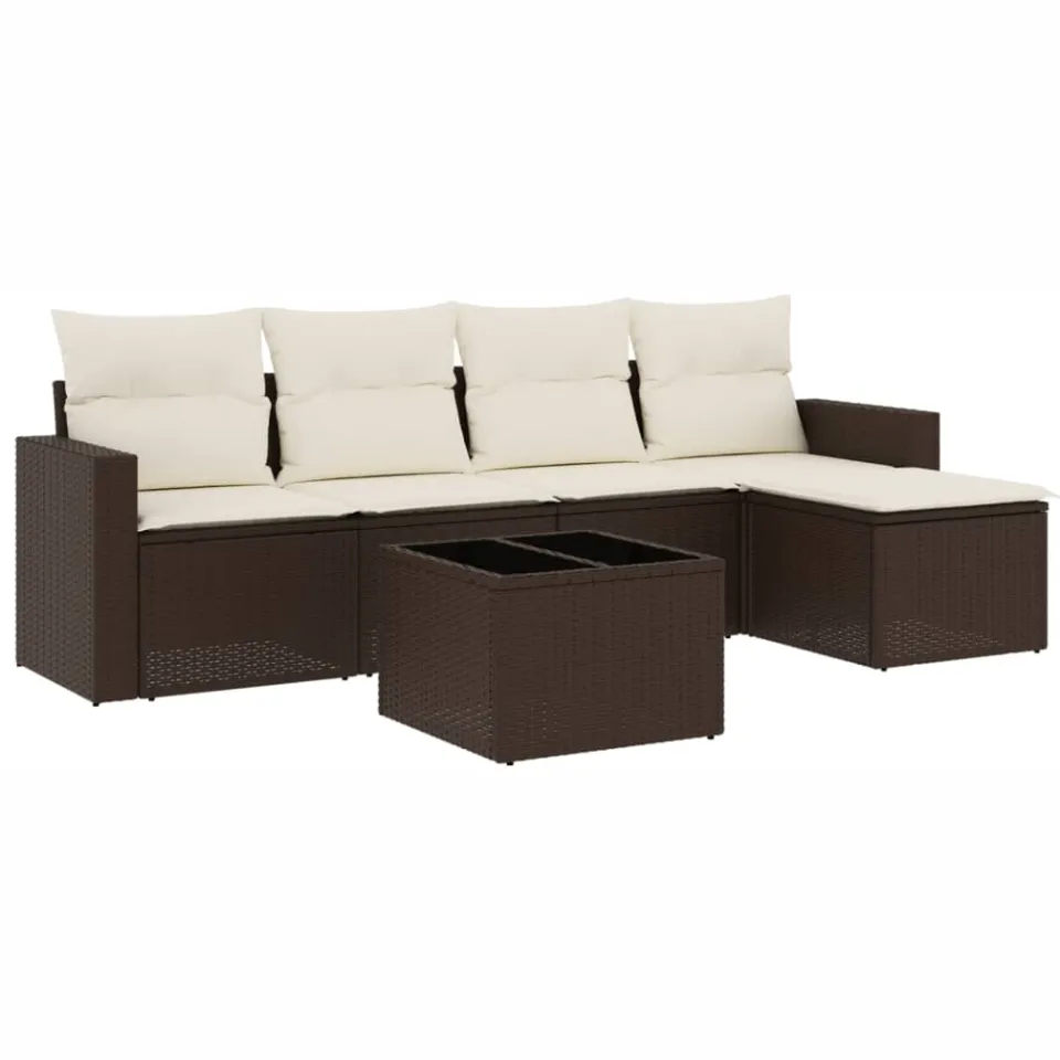 vidaXL 6-delige Loungeset met kussens poly rattan bruin