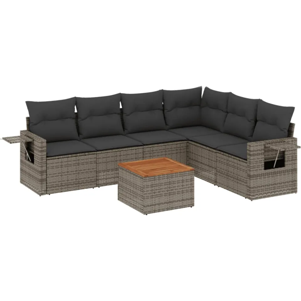 vidaXL 7-delige Loungeset met kussens poly rattan grijs, foto 3