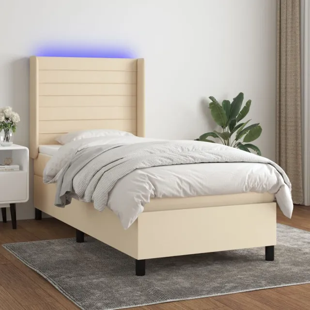vidaXL Boxspring met matras en LED stof crèmekleurig 90x190 cm