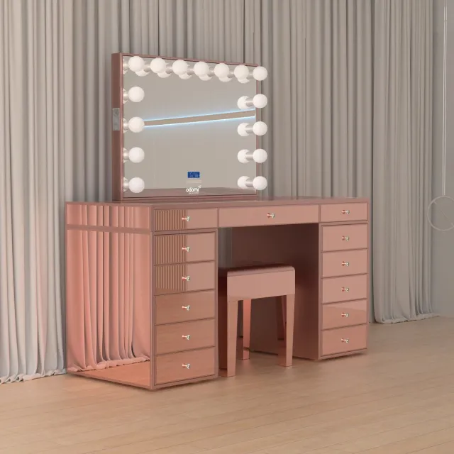 Vonato Rose Petal Elegance - Luxueuze Kaptafel met Touchbutton Spiegel en Ingebouwde Bluetooth | Inclusief Gratis Kruk voor de make up tafel