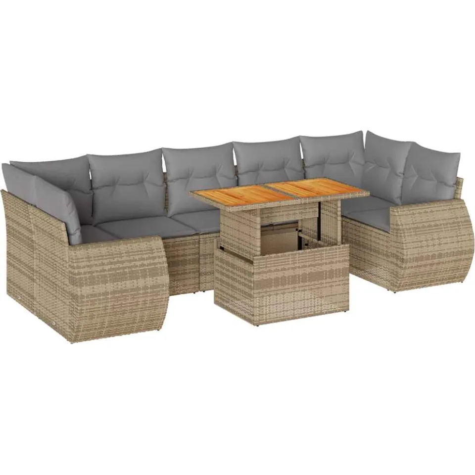 vidaXL 8-delige Loungeset met kussens poly rattan beige, foto 3