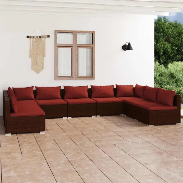vidaXL 9-delige Loungeset met kussens poly rattan bruin, foto 2