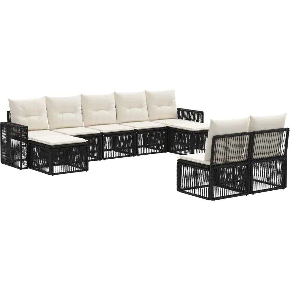 vidaXL Tuinbankenset 9 st 9-zits Zwart en Cream Wit poly rattan, foto 3