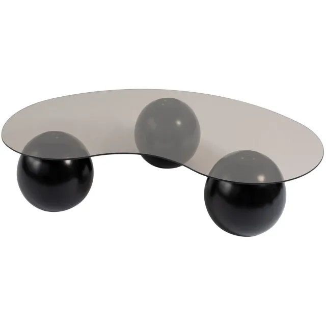 Dimehouse Organische salontafel brons getint glas zwarte bolpoten Sphere 120x70 cm Black Bronze